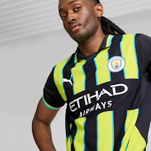 Camiseta de fútbol de visitante auténtica para hombre Manchester City 24/25, New Navy-Yellow Glow, extralarge