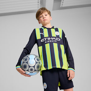 Manchester City 24/25 Away Long Sleeve Youth Football Jersey, New Navy-Yellow Glow, extralarge-IND