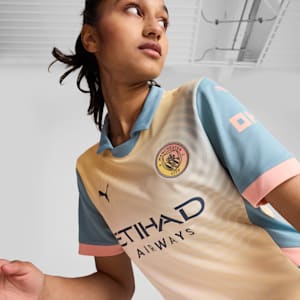 Réplique du quatrième maillot de soccer de Manchester City 24/25 Femme, Rosebay-Bold Blue, extralarge