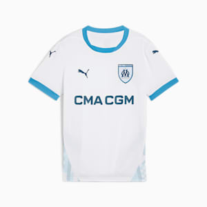 Olympique de Marseille 24/25 Big Kids' Replica Home Soccer Jersey, PUMA White-Bleu Azur, extralarge