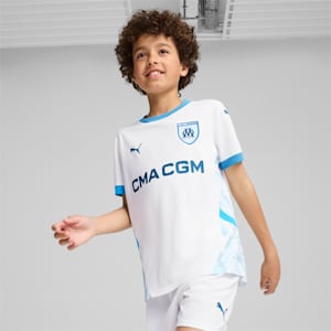 Olympique de Marseille 24/25 Big Kids' Replica Home Soccer Jersey, PUMA White-Bleu Azur, extralarge