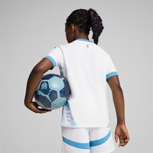 Olympique de Marseille 24/25 Big Kids' Replica Home Soccer Jersey, PUMA White-Bleu Azur, extralarge