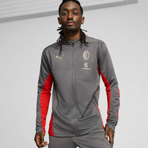 AC Milan Training Men's Slim Fit Quarter-Zip Football Top, Flat Medium Gray-For All Time Red, extralarge-IND
