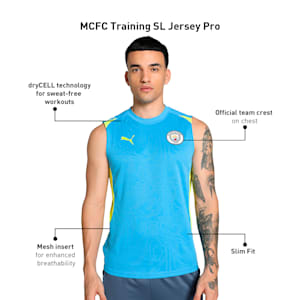 Manchester City Sleeveless Training Men's Slim Fit Football Jersey, Magic Blue-Yellow Glow, extralarge-IND