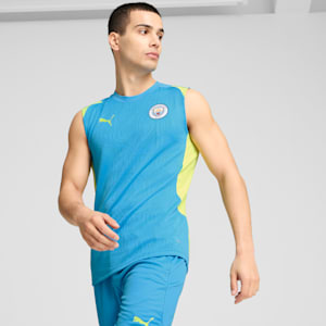 Manchester City Sleeveless Training Men's Slim Fit Football Jersey, Magic Blue-Yellow Glow, extralarge-IND