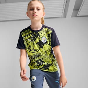 キッズ サッカー マンチェスターシティ FC 2024-25 プレマッチ 半袖 シャツ 116-164cm, Yellow Glow-Magic Blue, extralarge-JPN