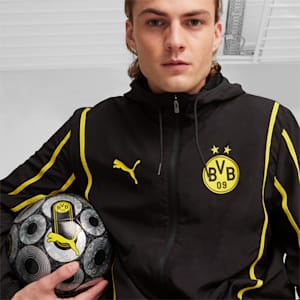 Campera pre-partido con capucha Borussia Dortmund para hombre, PUMA Black-Faster Yellow, extralarge