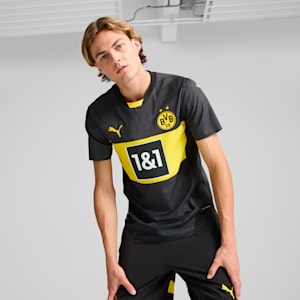 Borussia Dortmund 24/25 Men's Authentic Away Soccer Jersey, PUMA Black-Faster Yellow, extralarge