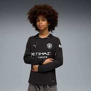 Manchester City Replica Youth Long-Sleeve Football Jersey, PUMA Black, extralarge-IND