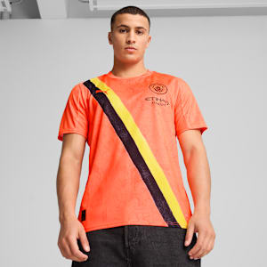 PUMA X KIDSUPER MCFC Men Performance Football Jersey, Neon Sun-PUMA Black, extralarge-IND
