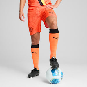 PUMA X KIDSUPER MCFC Men Performance Football Shorts, Neon Sun-PUMA Black, extralarge-IND