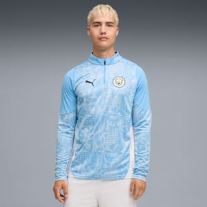 MCFC Men's Quarter-Zip Football Tee, Team Light Blue-PUMA White, extralarge-IND