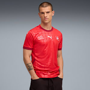 Jersey home del equipo femenil de Suiza 2025 para hombre, PUMA Red-Dark Crimson, extralarge
