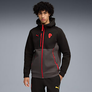 メンズ ACミラン プーマテック フルジップ フーディ 裏起毛, PUMA Black-For All Time Red, extralarge-JPN