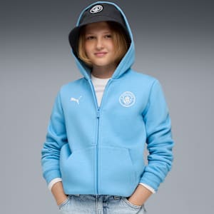 Manchester City FtblEssentials Hooded Jacket Big Kids, Team Light Blue-PUMA White, extralarge