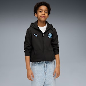 Manchester City FtblEssentials Hooded Jacket Big Kids, PUMA Black-Team Light Blue, extralarge
