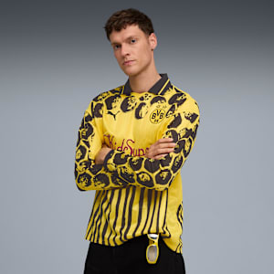 PUMA x KIDSUPER Men's Long Sleeve Retro Football Jersey, Faster Yellow-PUMA Black, extralarge-IND