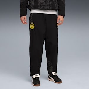PUMA x KIDSUPER Men's Relaxed Fit Travel Pants, PUMA Black-Faster Yellow, extralarge-IND