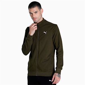 Zippered Full-Zip Men's Slim Fit Jacket, Deep Olive, extralarge-IND