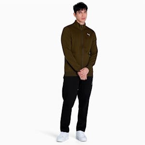 Zippered Full-Zip Men's Slim Fit Polo Jacket, Deep Olive, extralarge-IND