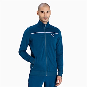 Slub Full-Zip Slim Fit Men's Sweat Shirt, Intense Blue, extralarge-IND