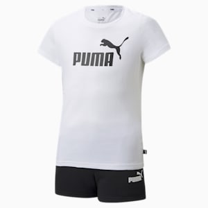 Logo Tee and Shorts Youth Set, Puma White