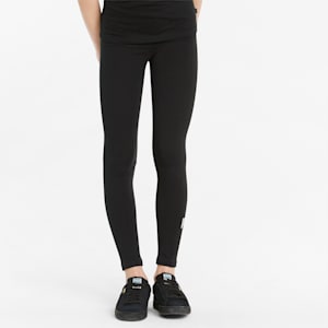 Essentials+ Logo Girls' Leggings, Puma Black, extralarge