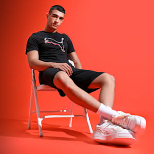 Graphic Men's Slim Fit T-Shirt, PUMA Black-popy red, extralarge-IND