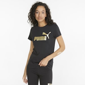 Metallic Logo Women's T-shirt, Puma Black-Gold foil, extralarge-IND