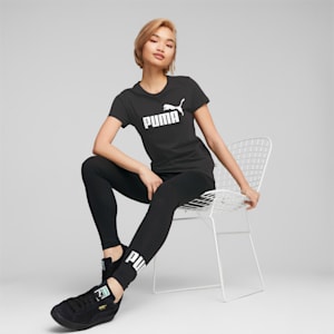 Essentials+ Metallic Logo Women's T-shirt, Puma Black-silver metallic
