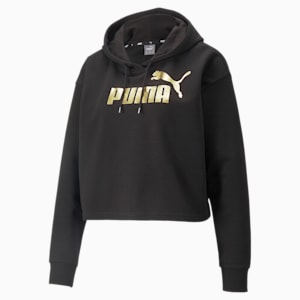 Essentials+ Cropped Metallic Women's Hoodie, Puma Black-Gold Foil