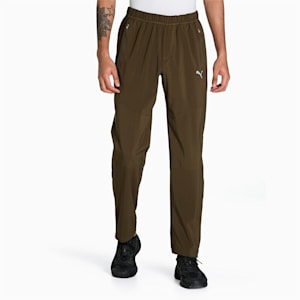 Tapered Woven Men's Running Trackpants, Deep Olive, extralarge-IND