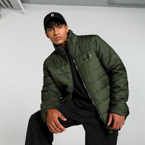 Men's Regular Fit Padded Jacket, Dark Olive, extralarge-IND