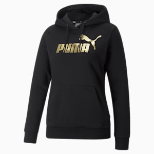 Metallic Logo Women's Regular Fit Hoodie, Puma Black-Gold Foil, extralarge-IND