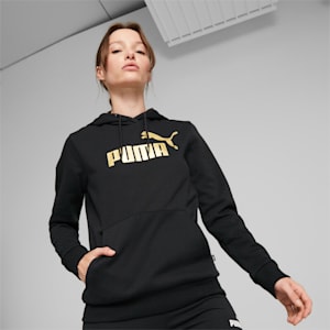 Metallic Logo Women's Regular Fit Hoodie, Puma Black-Gold Foil, extralarge-IND