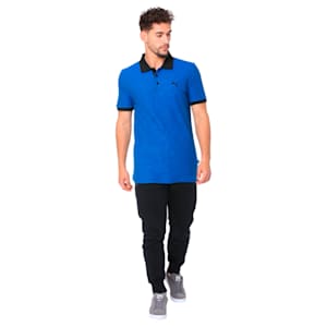 Pin Stripe Polo, Indigo Bunting-Puma Black