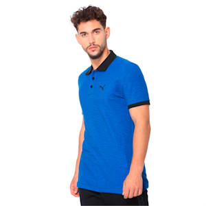 Pin Stripe Polo, Indigo Bunting-Puma Black