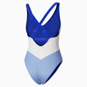 Traje de baño con estampado combinado One Piece para mujer , AZUL