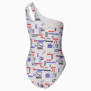 Traje de baño con hombro al aire para mujer, una pieza , AZUL