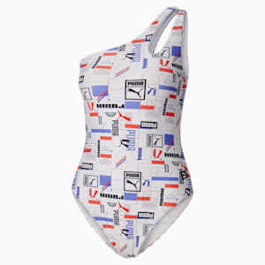Traje de baño con hombro al aire para mujer, una pieza , AZUL