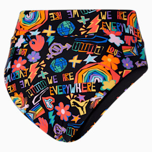 Parte inferior de bikini de cintura alta Pride We Are Everywhere para mujer, NEGRO COMBINADO
