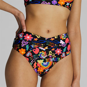 Parte inferior de bikini de cintura alta Pride We Are Everywhere para mujer, NEGRO COMBINADO