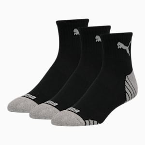 Men's Half-Terry Quarter Length Crew Socks (3 Pack), BLACK / GREY, extralarge