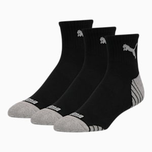 Men's Half-Terry Quarter Length Crew Socks (3 Pack), BLACK / GREY, extralarge