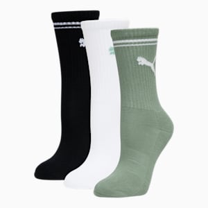 Women's Half-Terry Crew Socks (3 Pack), MEDIUM GREEN, extralarge