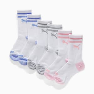 Girls' Non-Terry Crew-Length Socks (3 Pack), WHITE / PINK, extralarge