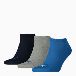 PUMA Unisex Plain Sneaker Trainer Socks 3 Pack, blue / grey melange