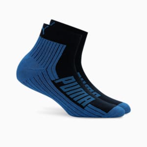 Logo Cushioned Quarter Socks Pack of 2, Navy/ Grey/ Strong Blue, extralarge-IND