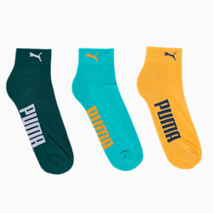 PUMA Half Terry Ankle Length Socks Pack of 3, Varsity Green- Deep Aqua- Tangerine