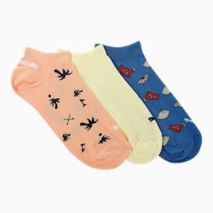 PUMA Seasonal Graphic Kids Sneaker Socks Pack of 3, Peach Cobbler/ Star Sapphire/ Yellow Pear